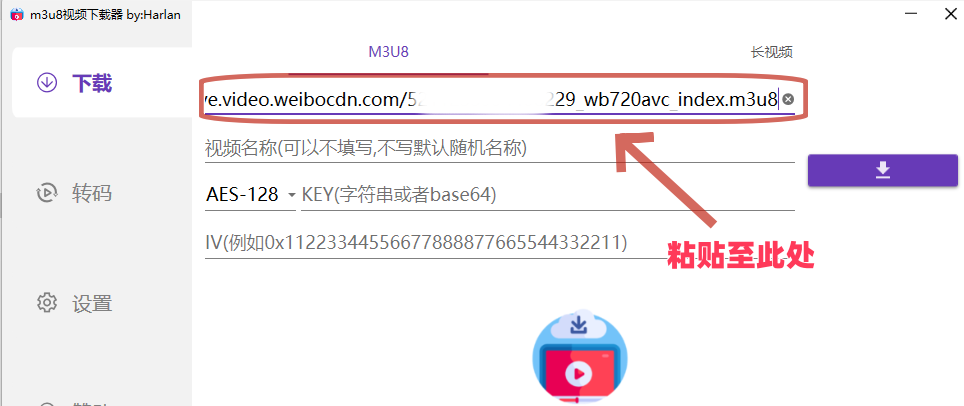 复制好的链接粘贴到下载地址文本框